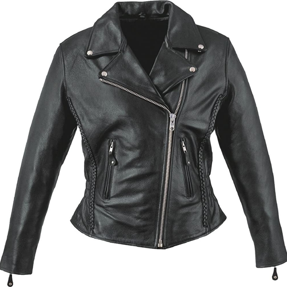 Leather gallery women's leather jacket black zip up braided studded detail med